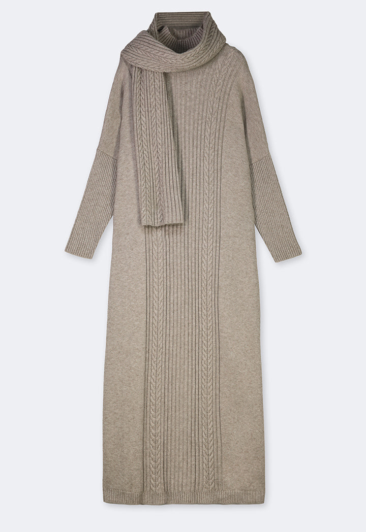 Choice Knitted Textured Dress Light Beige