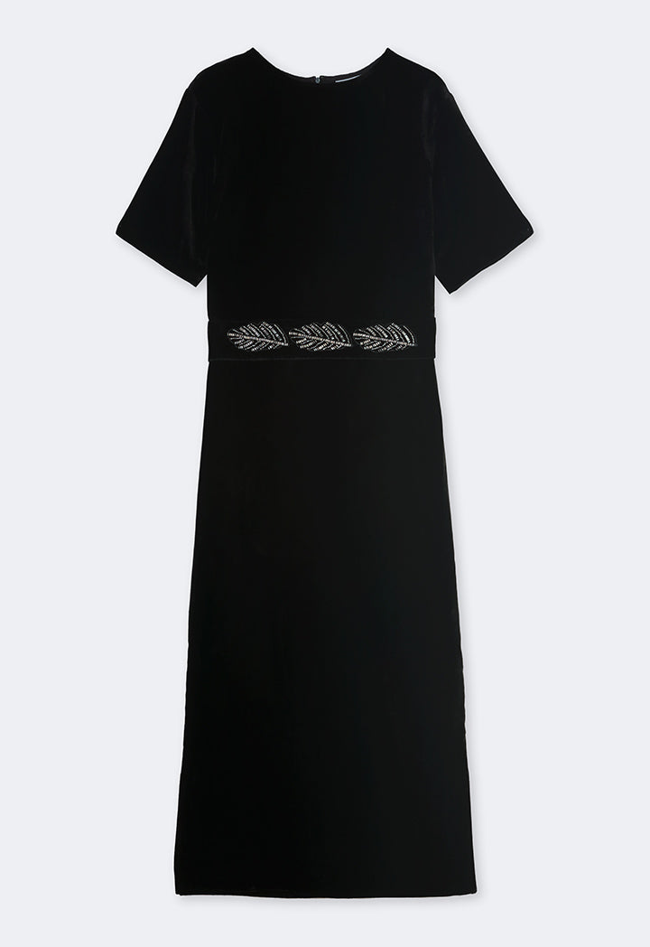 Choice Bead Embellished Velvet Dress Black