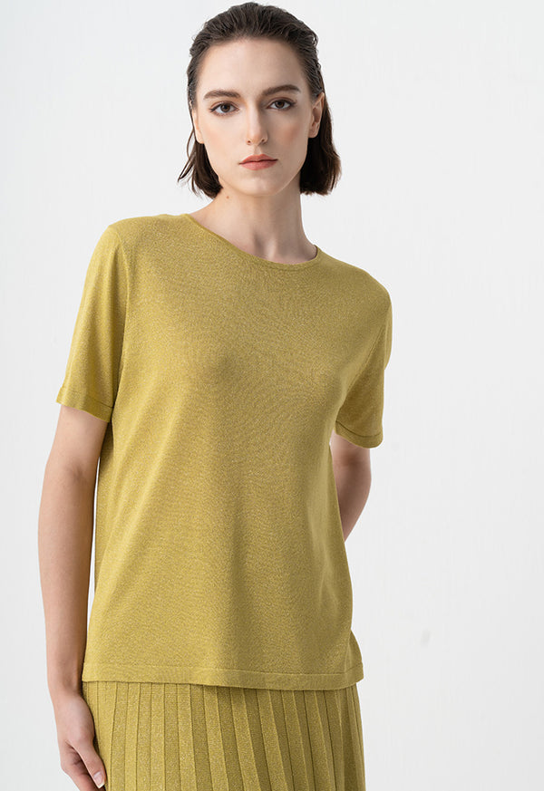 Choice Short Sleeves Lurex Top Green