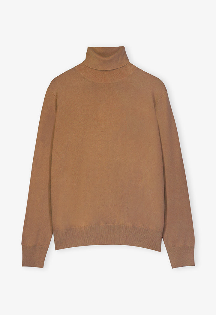 Choice Single Tone High Neck Knitted Top Camel