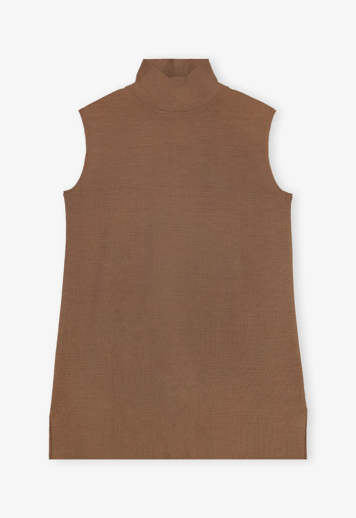 Choice Basic Sleeveless Knitted Top Camel