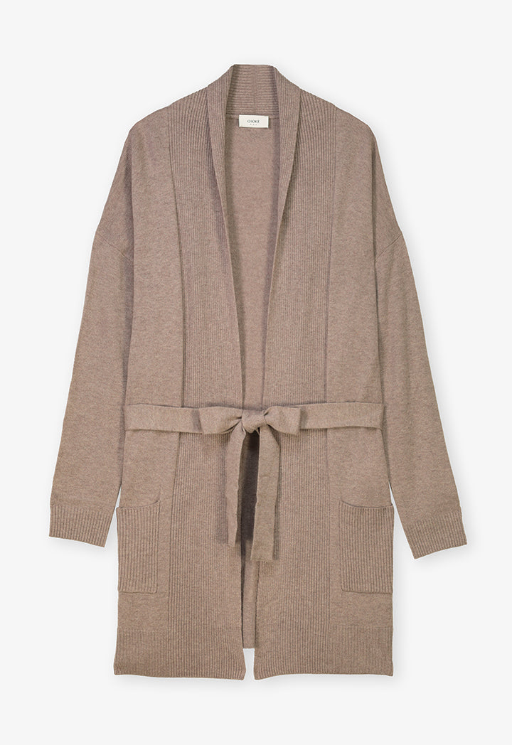 Choice Solid Long Sleeve Knitted Cardigan Taupe