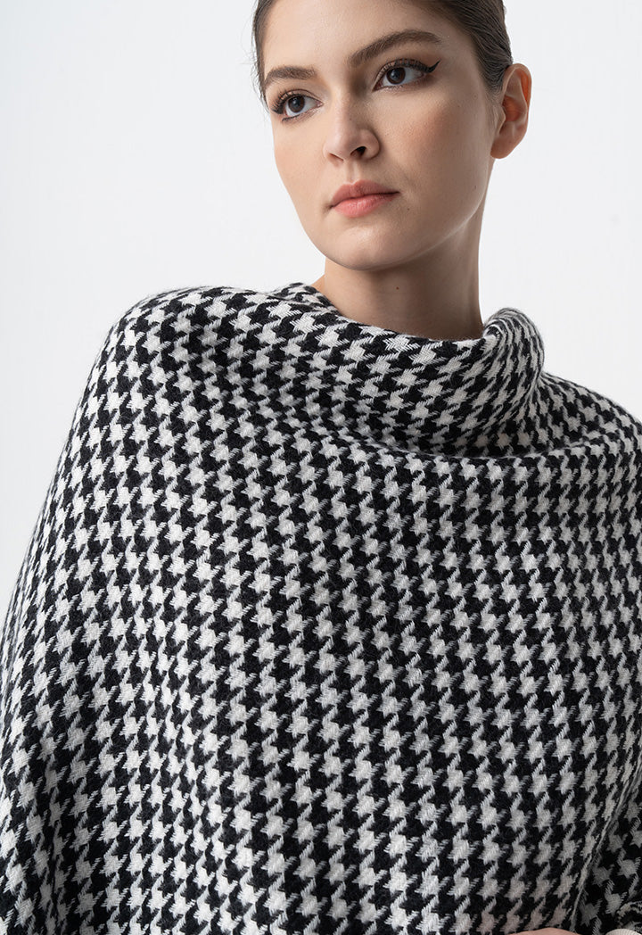 Choice Woven Houndstooth Poncho Black