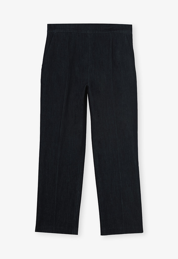 Choice Solid Straight Legs Denim Trousers Navy