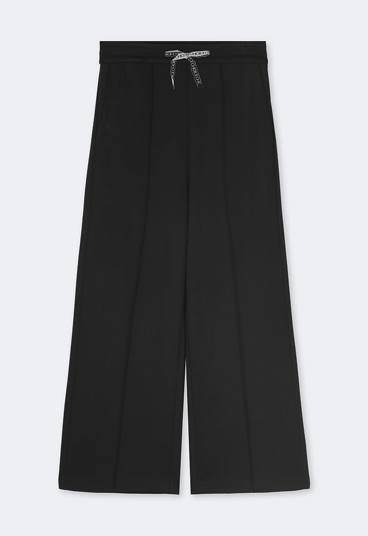 Choice Wide Leg Drawstring Solid Trousers Black