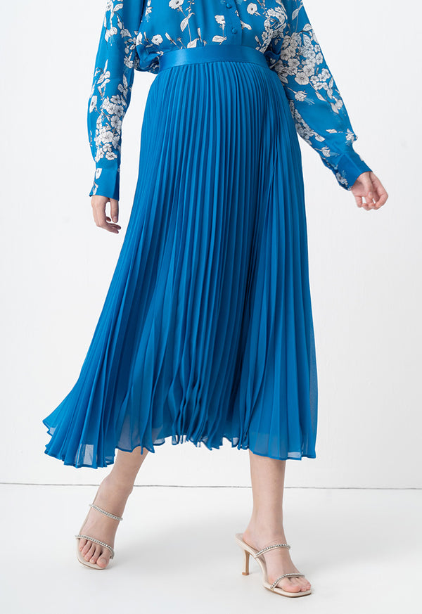 Choice Solid Pleated Maxi Skirt Blue