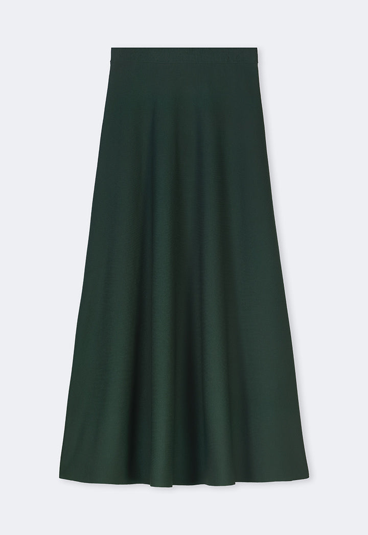 Choice Solid Knitted Flared Skirt Green