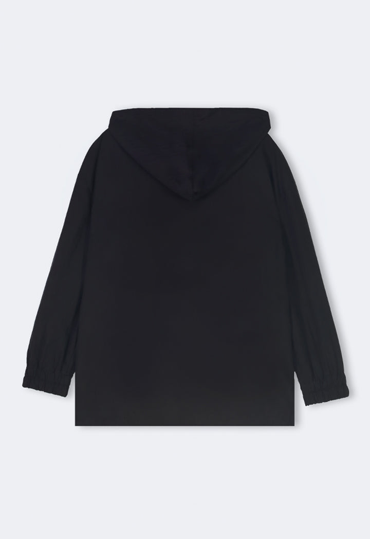 Choice Solid Hooded With Monogram Drawstring Pullover Black