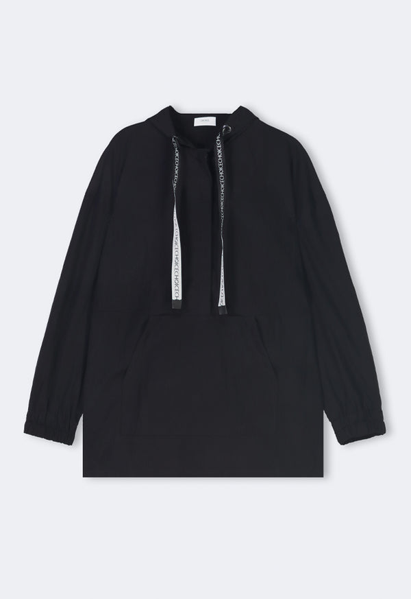 Choice Solid Hooded With Monogram Drawstring Pullover Black