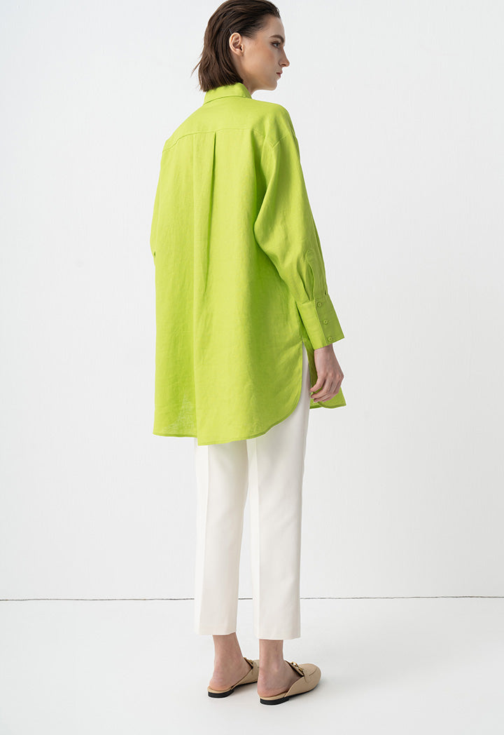 Choice Solid Front Flap Pockets Oversize Shirt Green