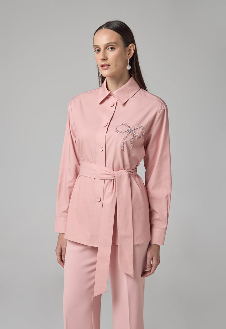 Choice High Low Crystal Embellished Shirt Blush