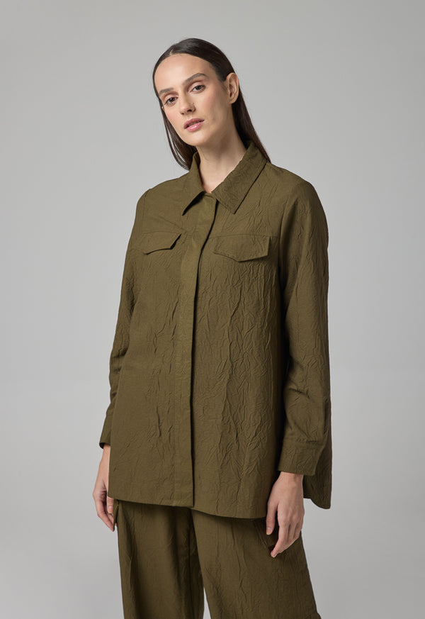 Choice Solid Long Sleeve Crinkled Shirt Khaki