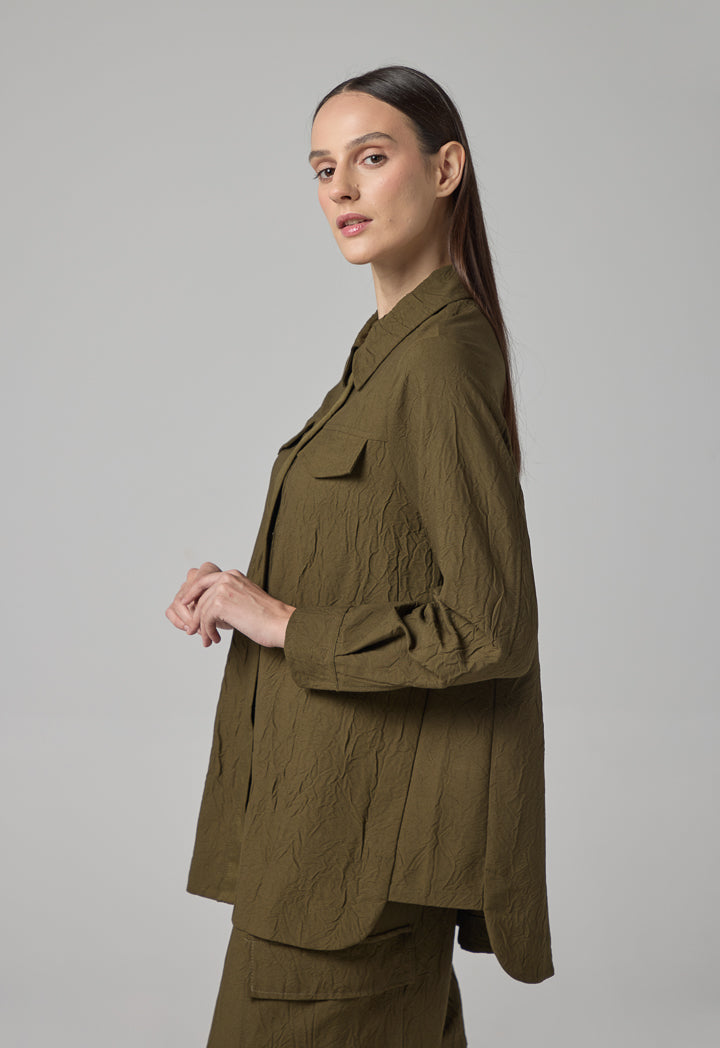 Choice Solid Long Sleeve Crinkled Shirt Khaki