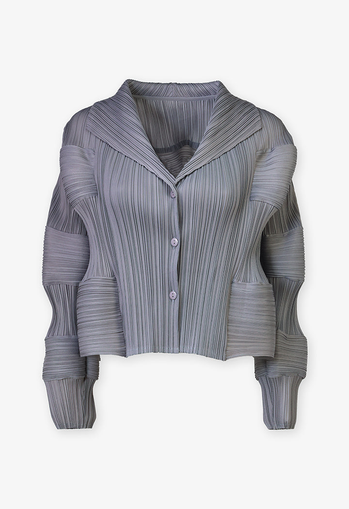 Choice Single Tone Pleated Crop Jacket Grey