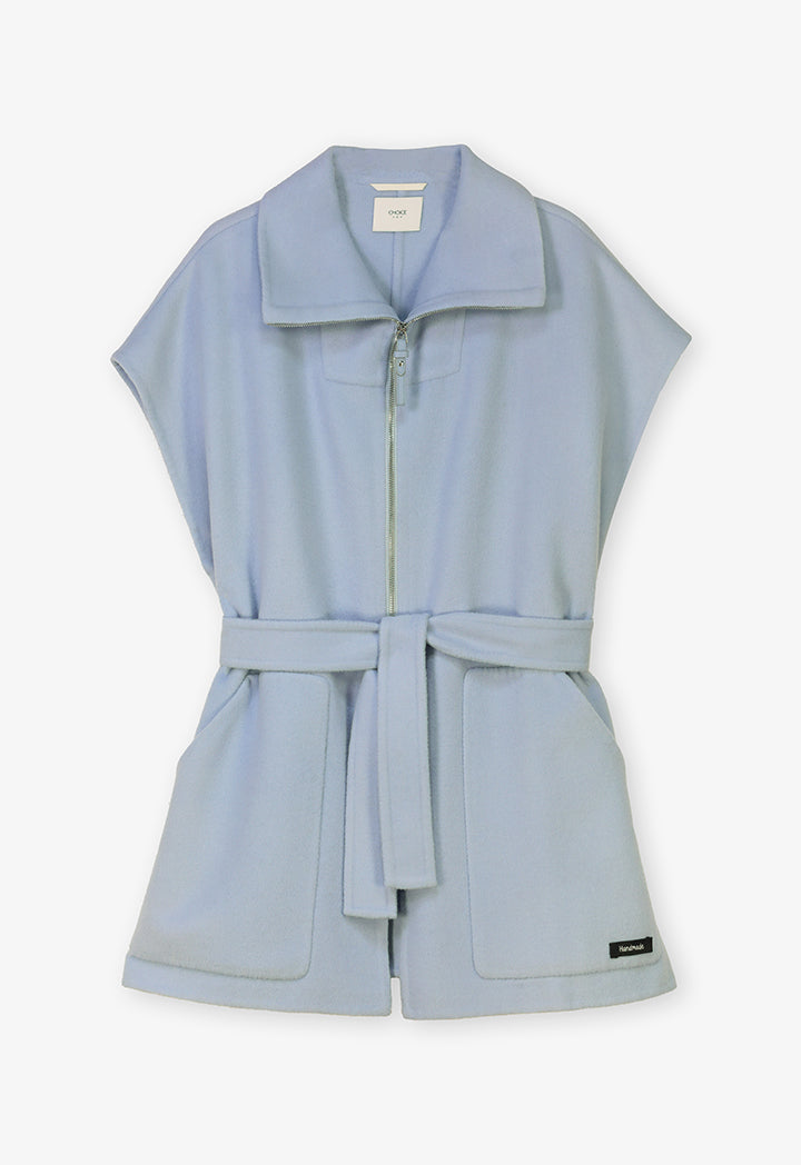 Choice Sleeveless Belted Solid Kimono Sky Blue