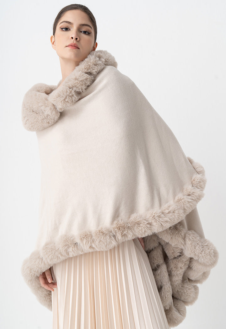 Choice Faux Fur Embellished Poncho Cream