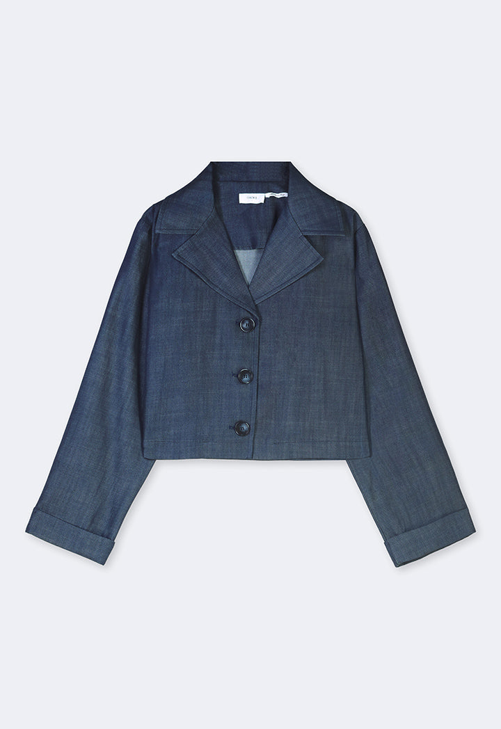 Choice Notched Collar Denim Jacket Blue