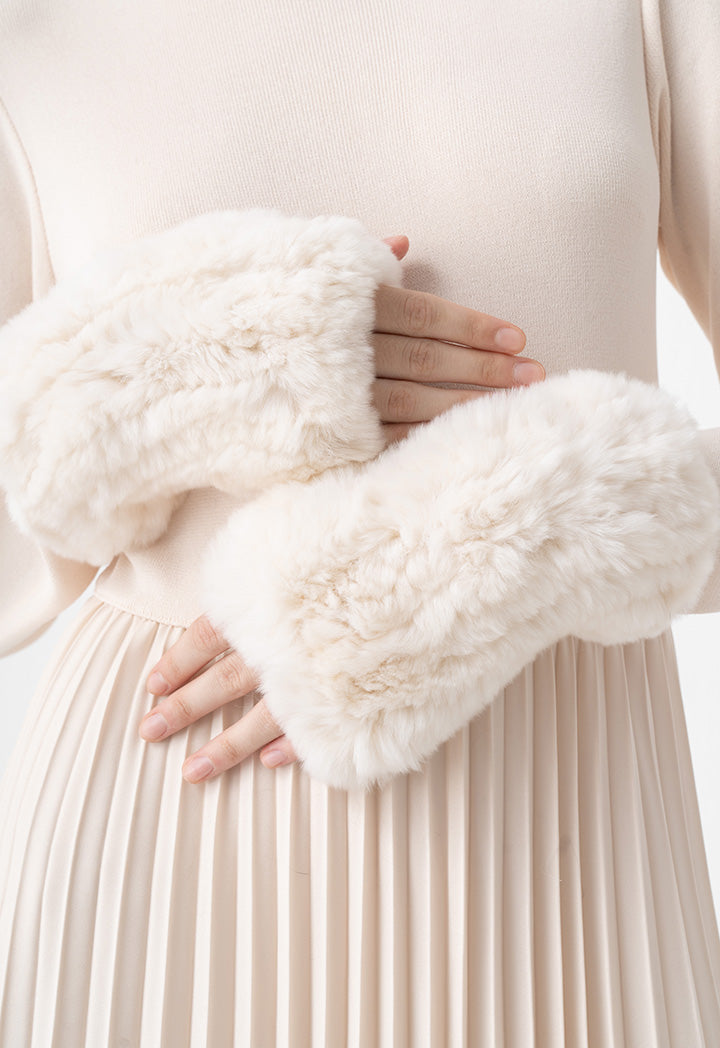 Choice Solid Faux Fur Gloves Cream