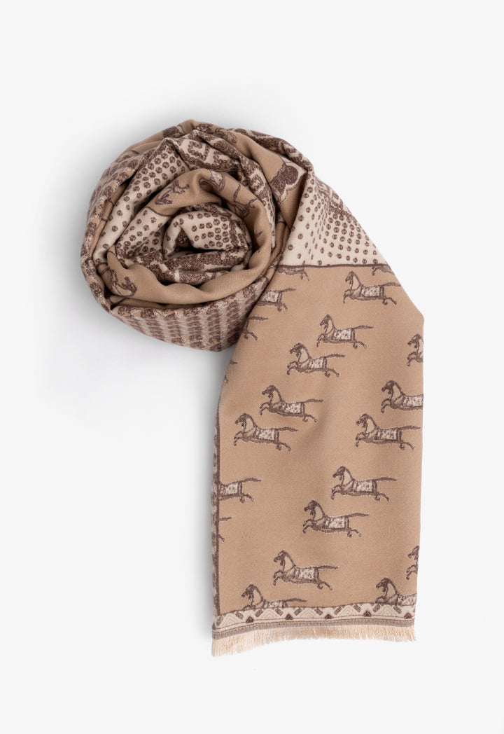 Choice Horse Print Knitted Shawl Beige