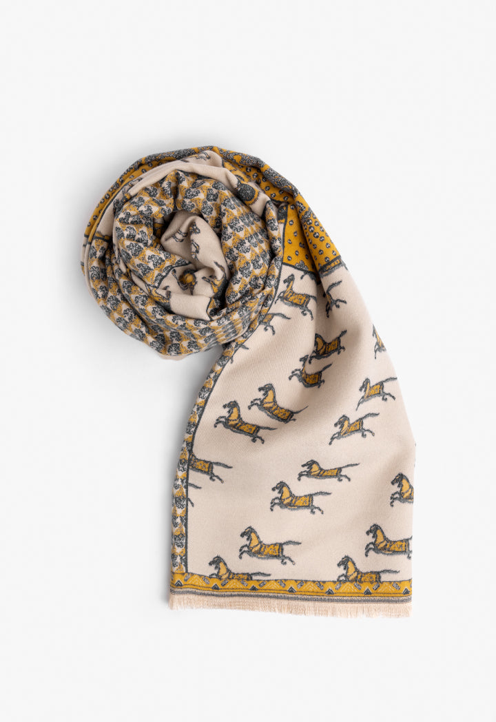 Choice Horse Print Knitted Shawl Yellow