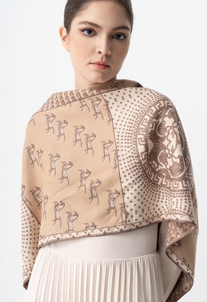 Choice Horse Print Knitted Shawl Beige