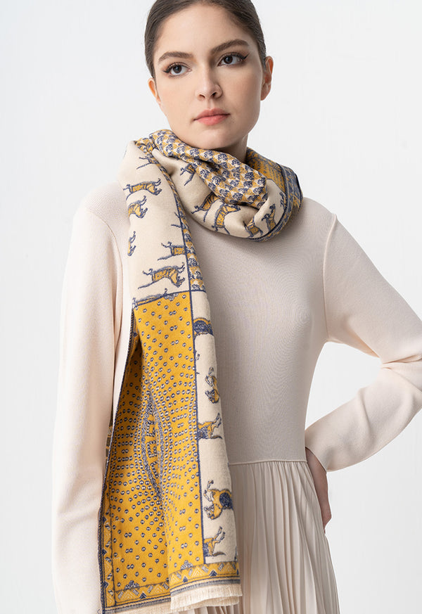 Choice Horse Print Knitted Shawl Yellow