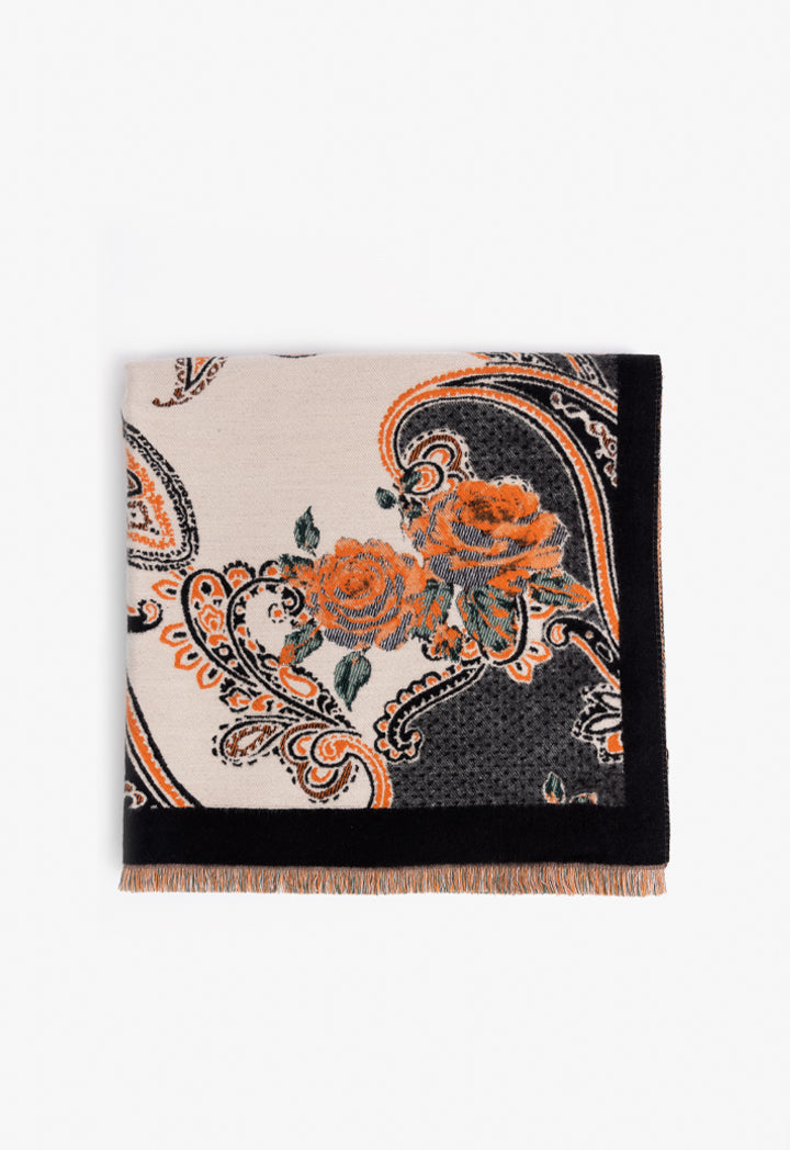 Choice Floral Print Knitted Shawl Orange