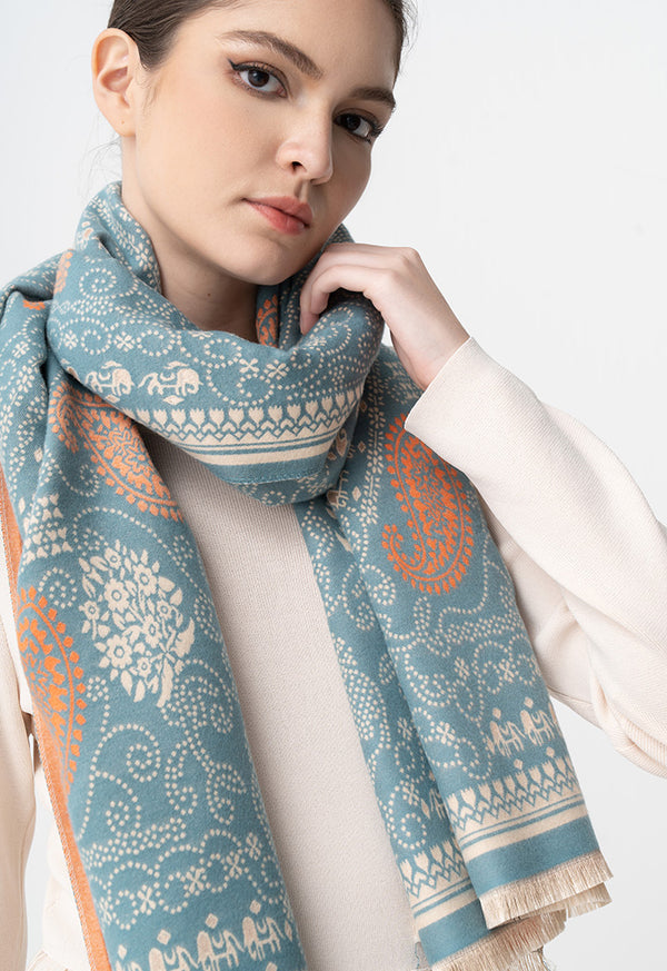 Choice Printed Pattern Winter Shawl Blue