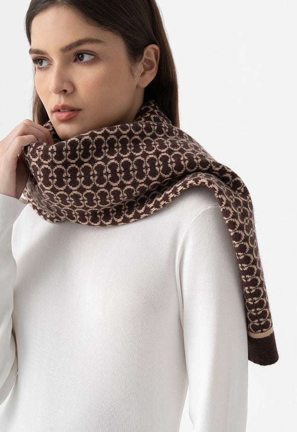 Choice Knitted Monogram Shawl Brown