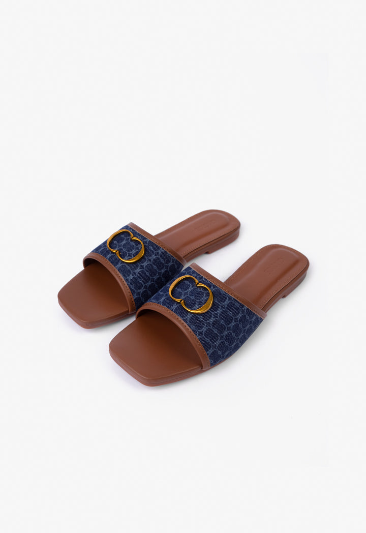 Choice Printed Denim Flats Navy