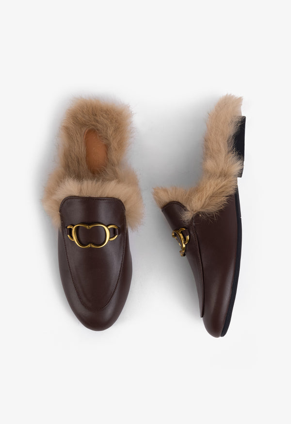 Choice Faux Fur Sole Mules Brown