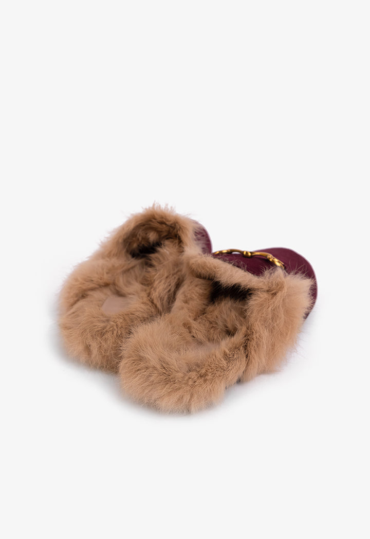 Choice Faux Fur Embellished Mules Burgundy