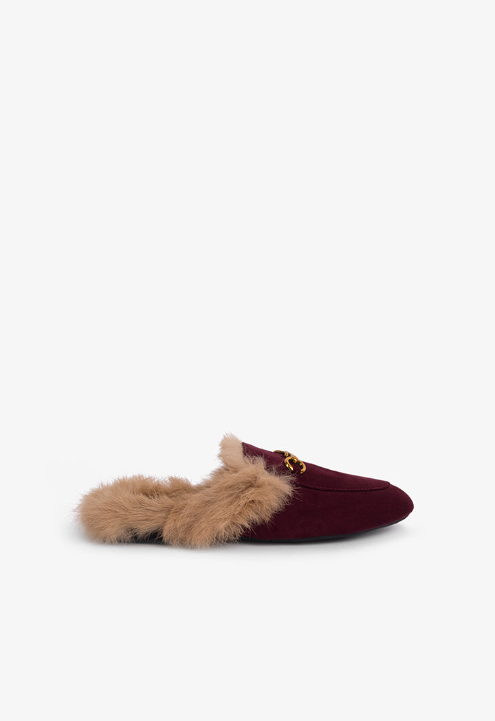 Choice Faux Fur Embellished Mules Burgundy