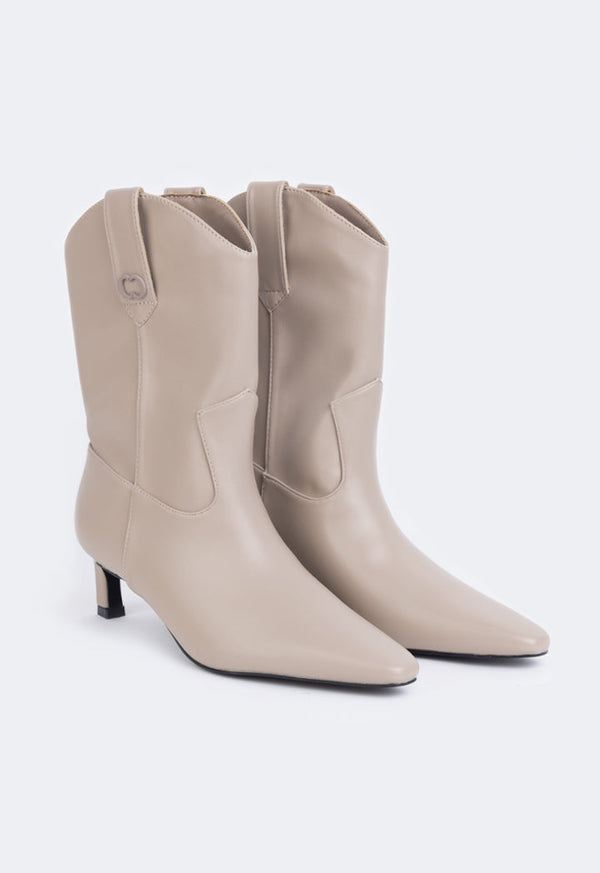 Choice Heeled Solid Boots Beige