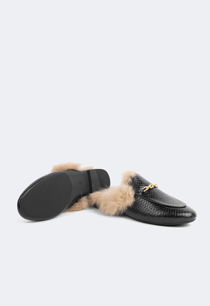 Choice Faux Fur Embellished Sole Mules Black