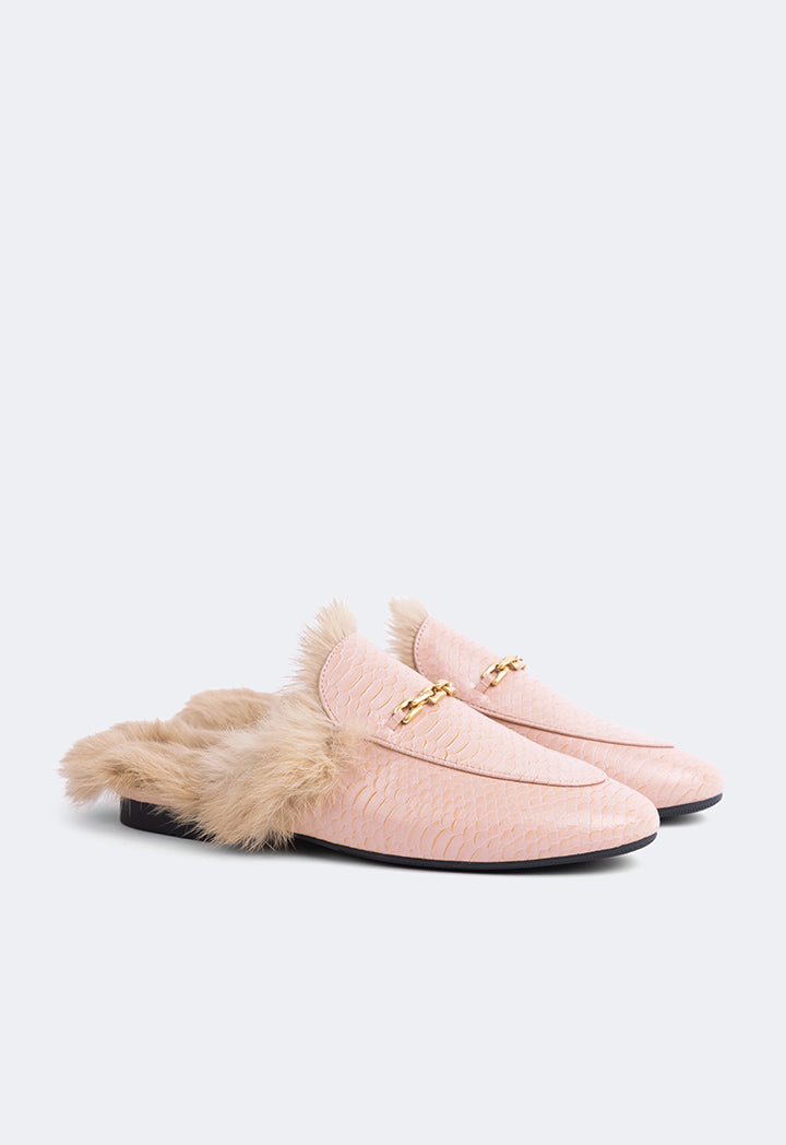 Choice Faux Fur Embellished Sole Mules Blush