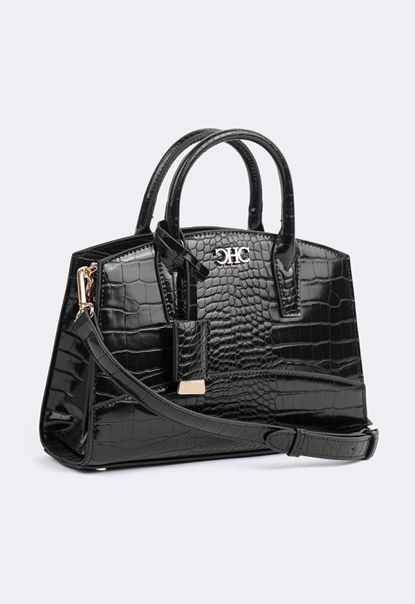 Choice Solid Embossed Croc Handbag Black