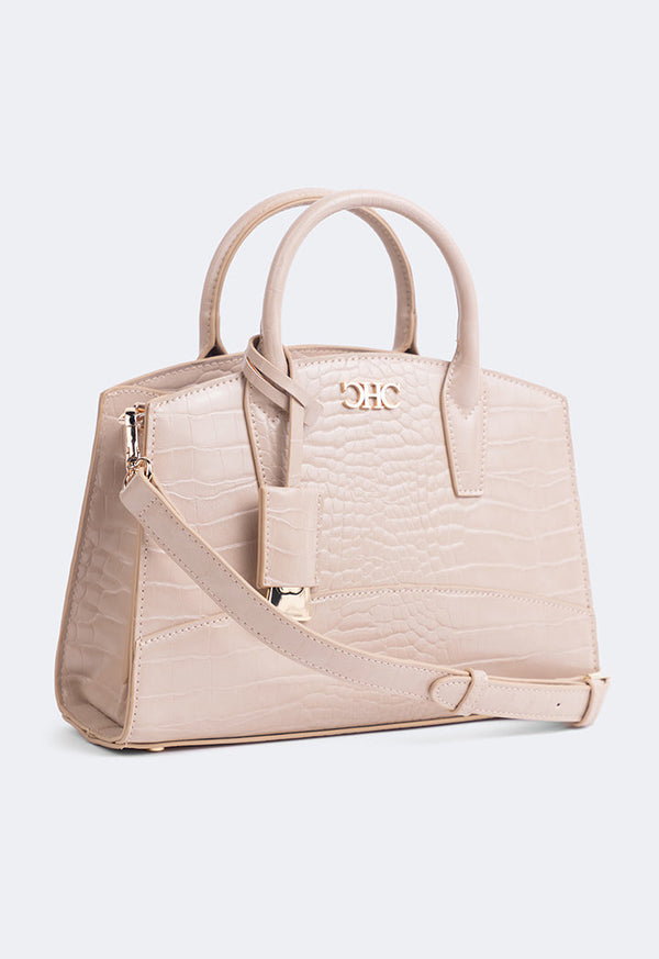 Choice Solid Embossed Croc Handbag Beige