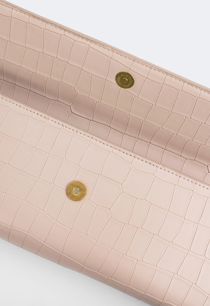 Choice Embossed Croc Clutch Beige