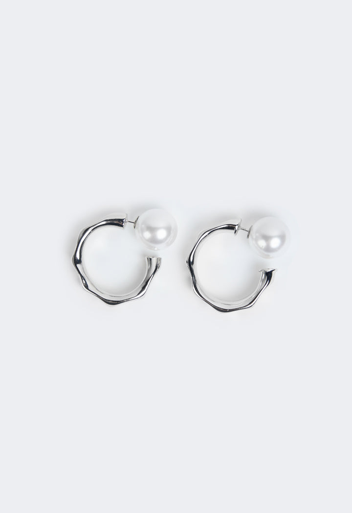 Choice Faux Pearls Hoop Earrings Silver