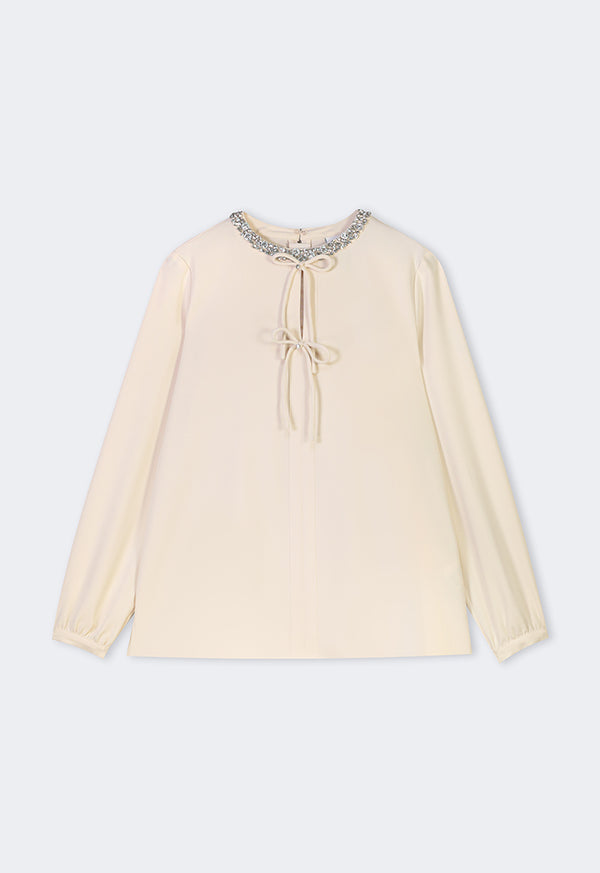 Choice Crystal Embellished Bow-Detail Blouse Beige