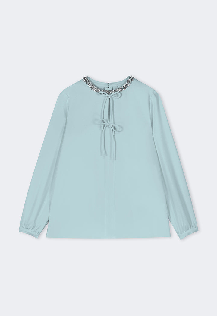 Choice Crystal Embellished Bow-Detail Blouse Mint