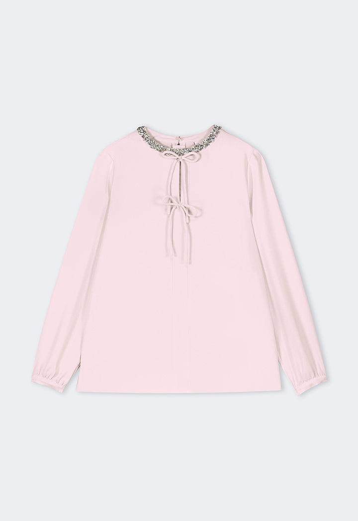 Choice Crystal Embellished Bow-Detail Blouse Pink