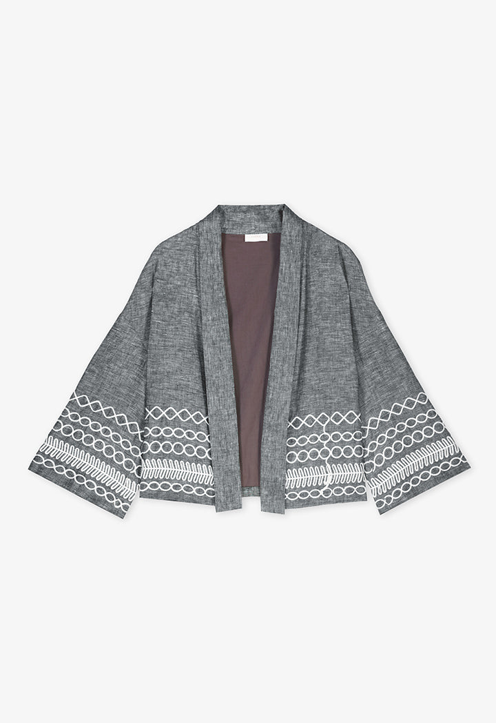 Choice Contrast Stitched Cropped Jacket - Ramadan Style Grey