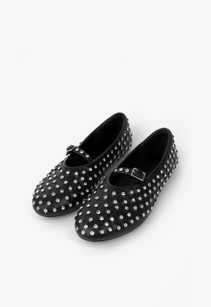 Choice Crystal Encrusted Flat Ballerinas Black