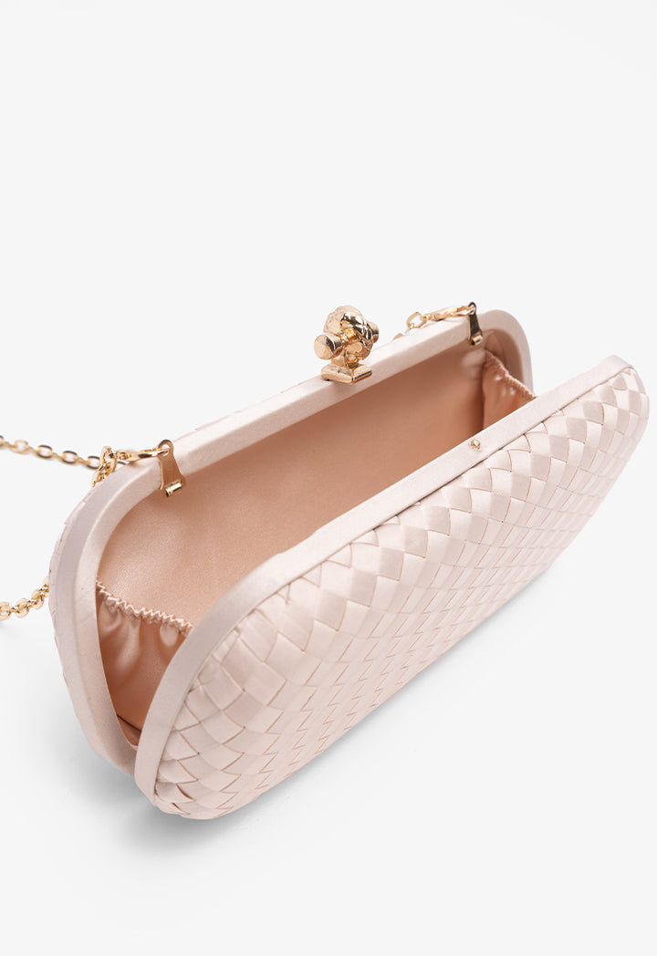 Choice Knot Clasp Woven Clutch Beige