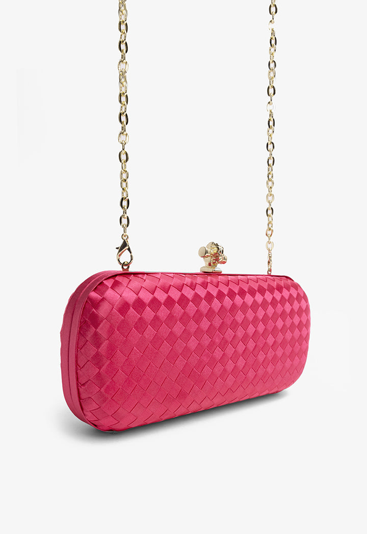 Choice Knot Clasp Woven Clutch Fuchsia