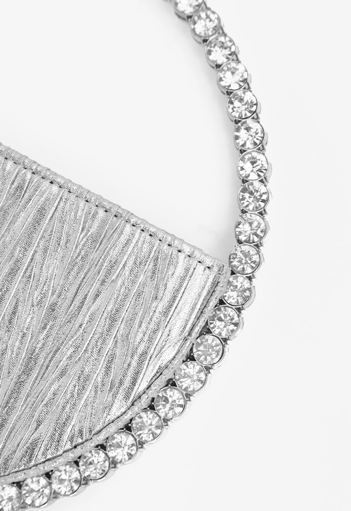 Choice Crystal Embellished Half Moon Hand Bag Silver