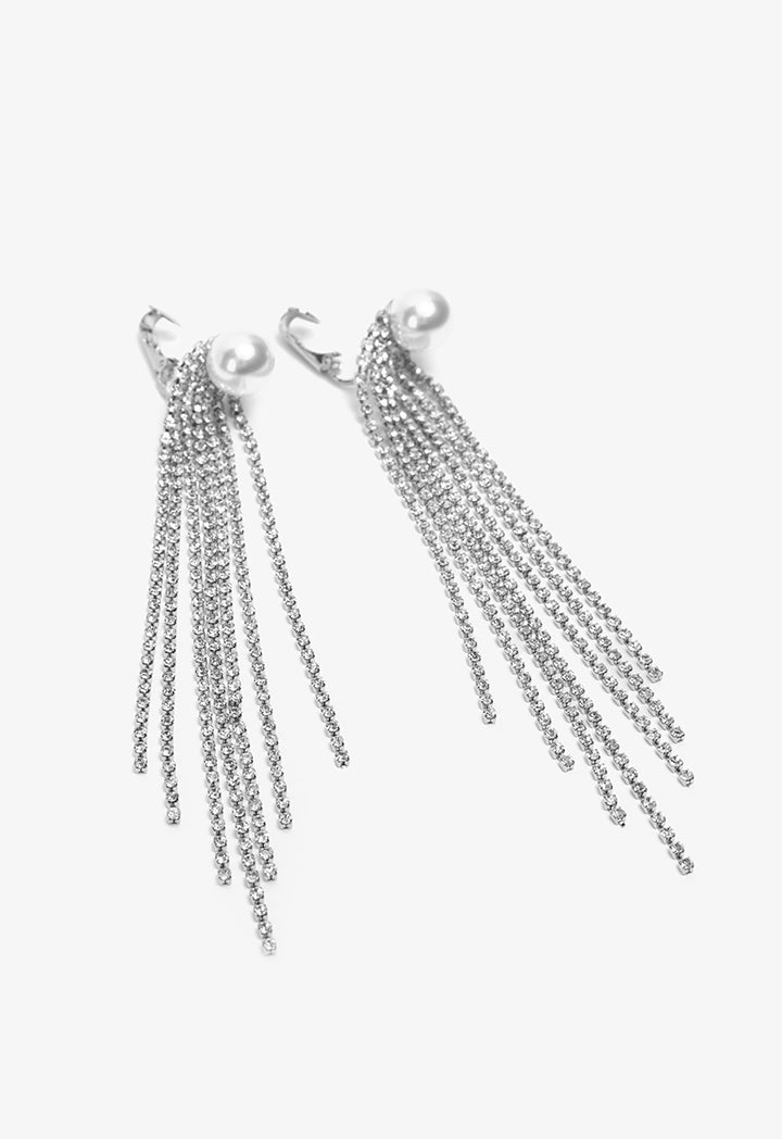 Choice Embellished Crystal Fringes Earrings Silver