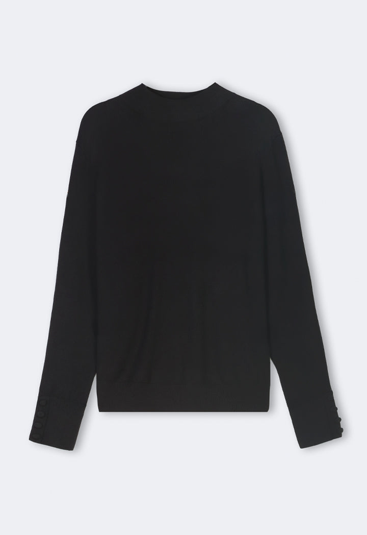 Choice High Round Neck Knitted Basic Blouse Black